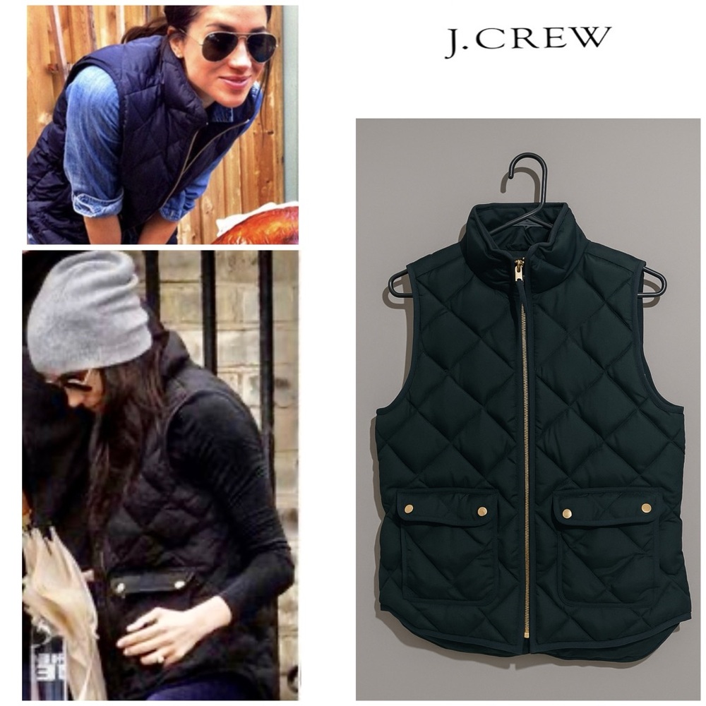 J.CREW W Smal Green Quilted Down Barn Chore Puffer Vest Meghan Markle Equestrian